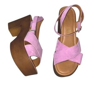 Seychells Lilac Orchid Purple Suede Ankle wrap Platform shoes sandals sz 8.5
